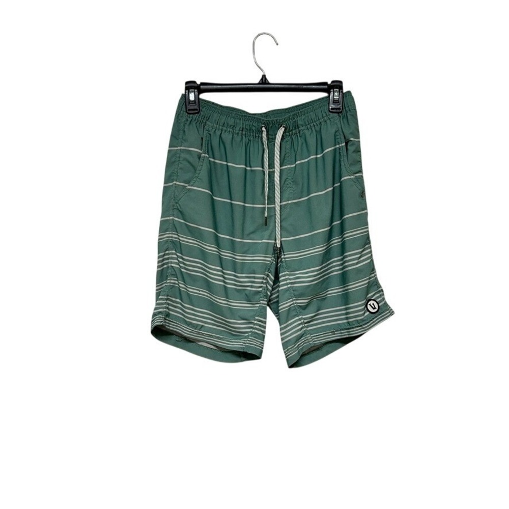 Vuori‎ Men's Green Striped Kore Drawstring Pockets 9" Hybrid Boardshorts Size S - Picture 2 of 6